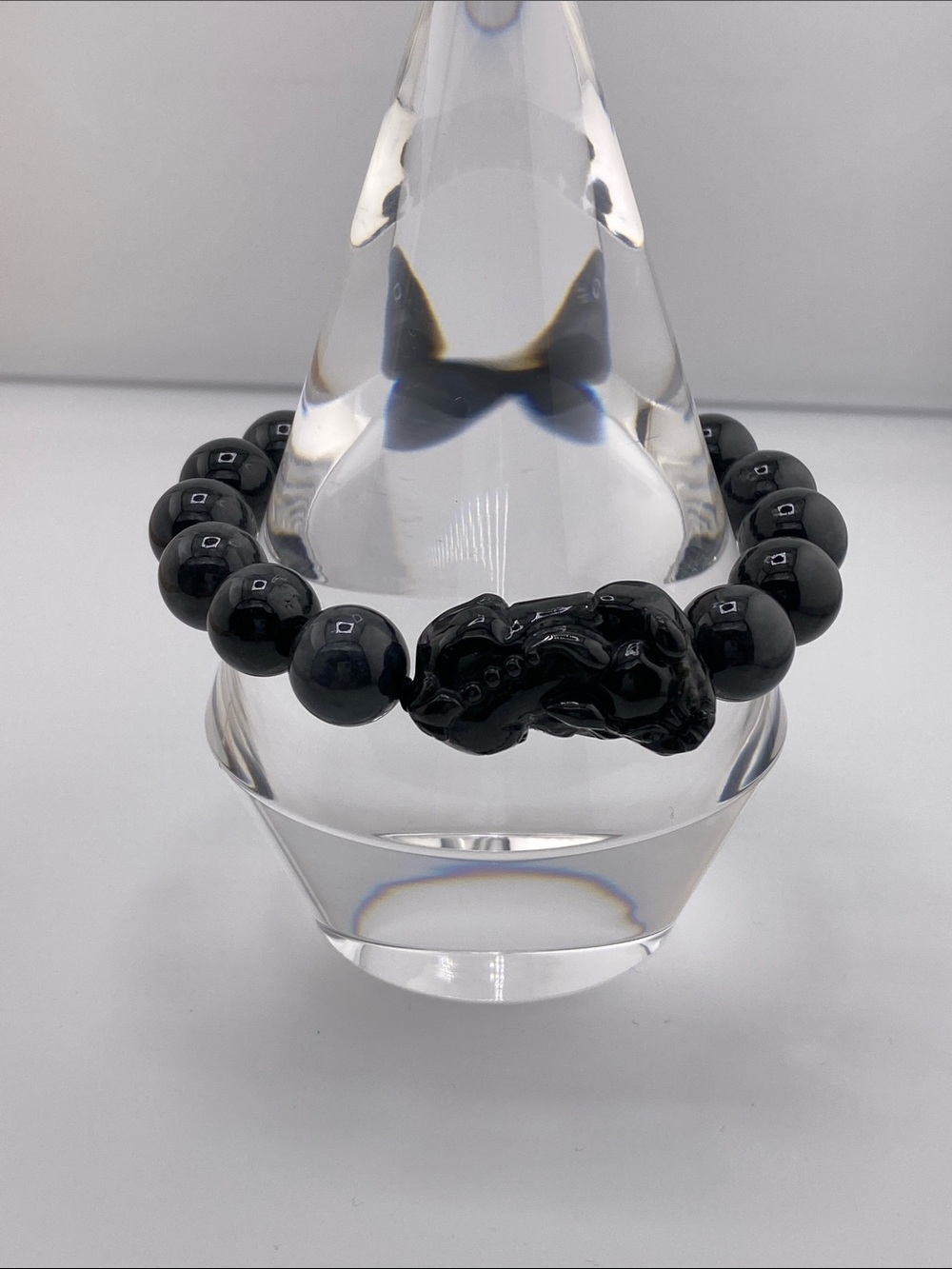 Black Beaded Men's Bracelet with Pixiu Charm